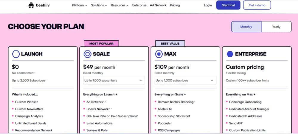 Beehiiv Pricing Plans