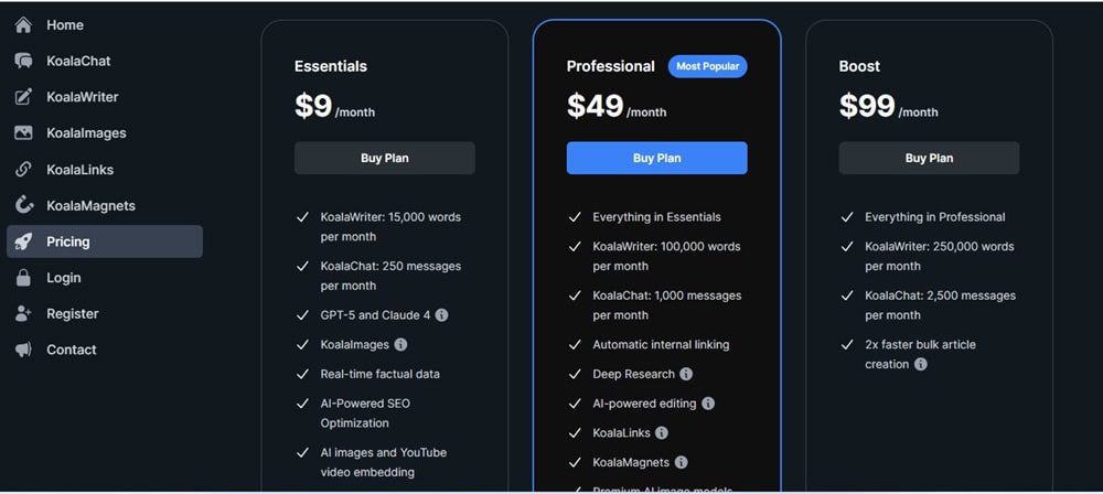 KoalaWriter Pricing