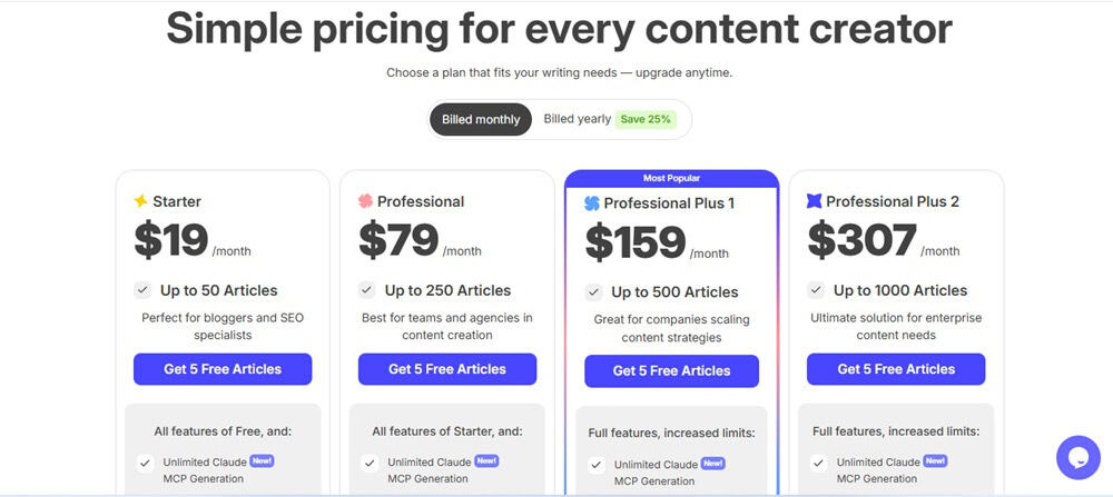SEOWriting AI Pricing Plans