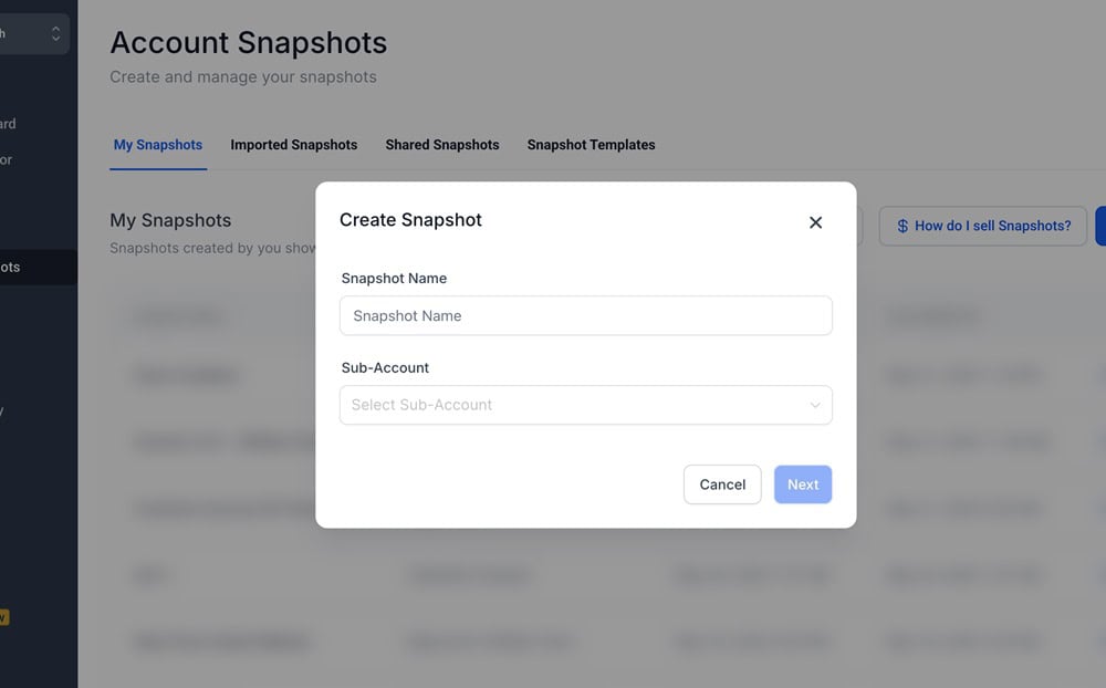 Create GoHighLevel Snapshot