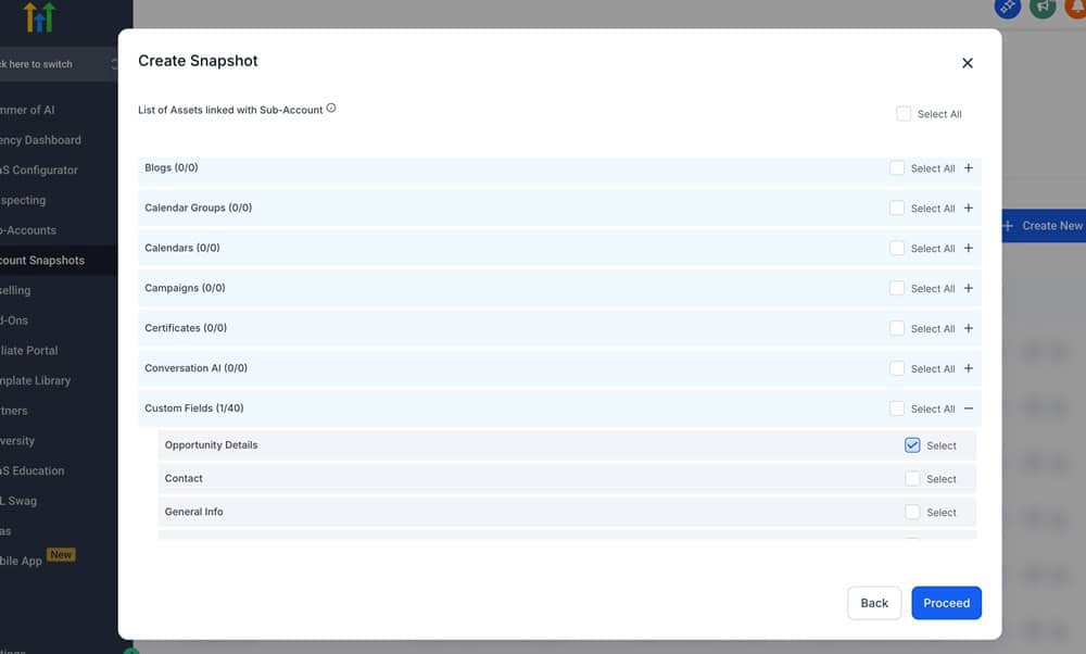 Creating HighLevel Snapshot