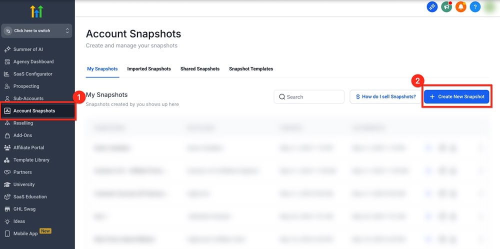 GoHighLevel Account Snapshots