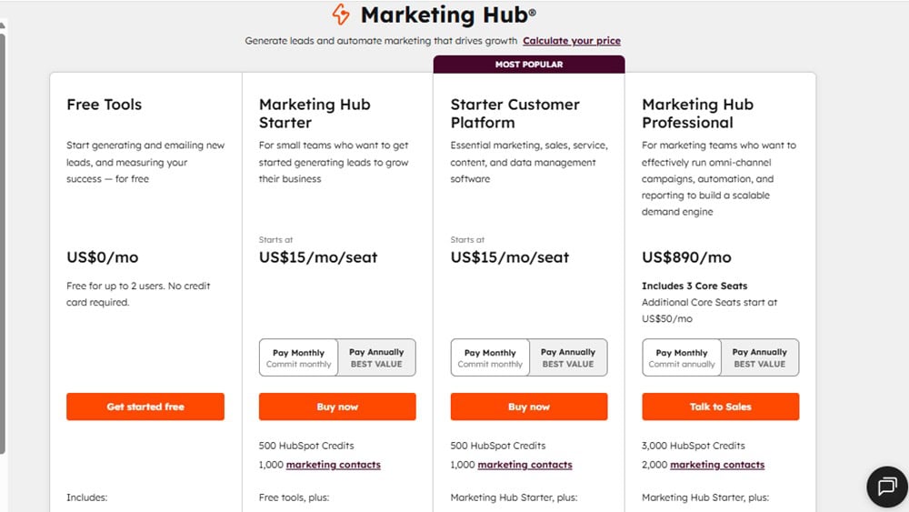 HubSpot Marketing Hub Pricing