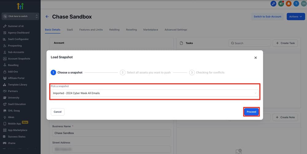 Load GHL Snapshot