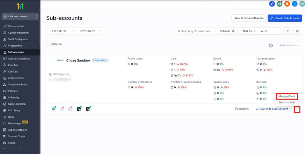 Manage Client GHL Snapshot