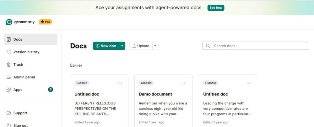 My Grammarly Dashboard