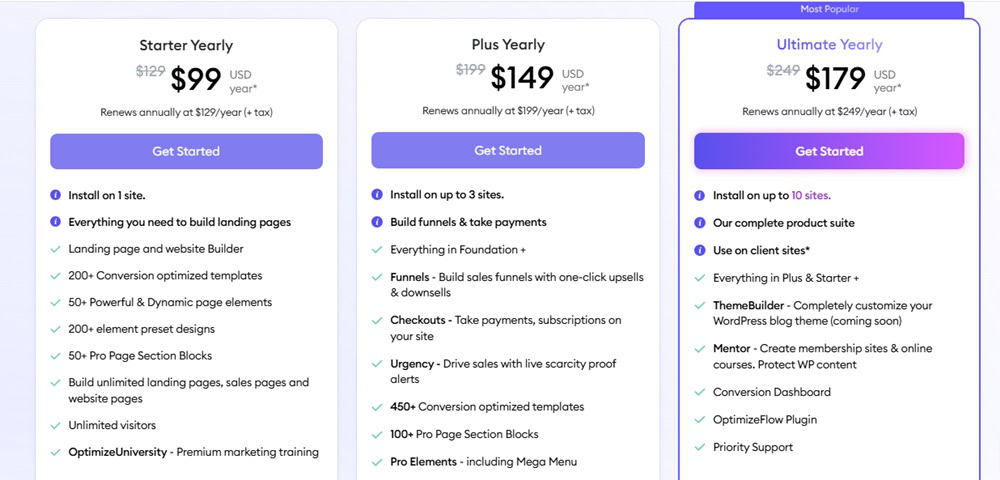 OptimizePress Pricing