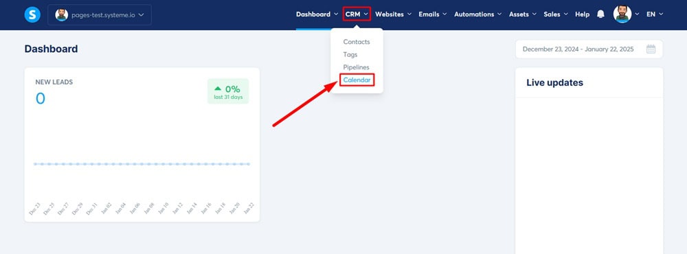 Accessing the calender on Systeme.io Accessing the calender on Systeme.io