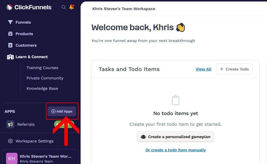 Add apps on ClickFunnels