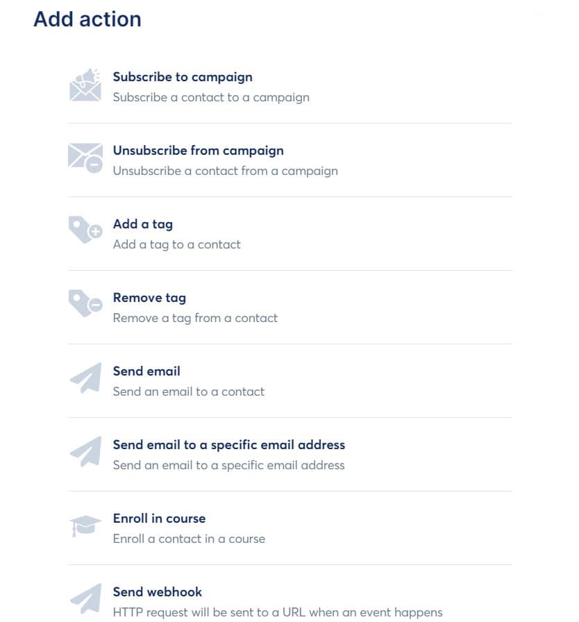 Automation actions in Systeme.io Automation actions in Systeme.io