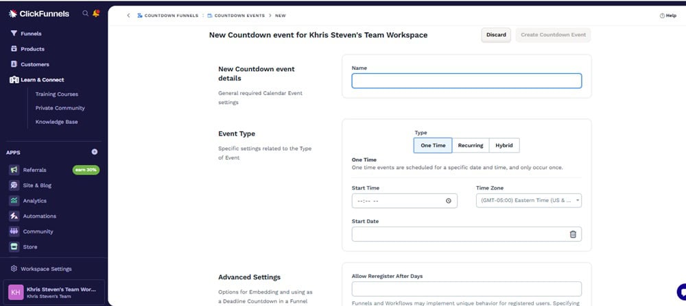 Creating a countdown event on ClickFunnels