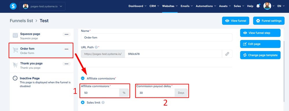 Setting affiliate commissions on Systeme.io Setting affiliate commissions on Systeme.io