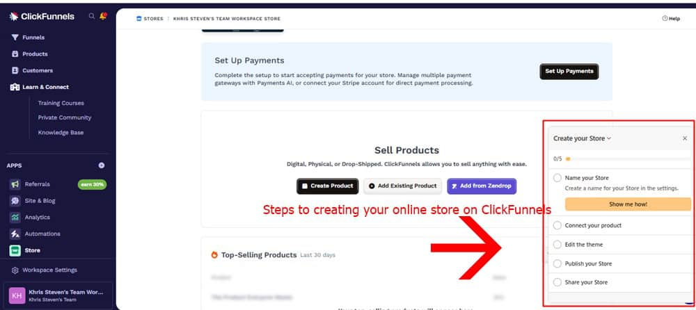 Steps for creating your online store on ClickFunnels