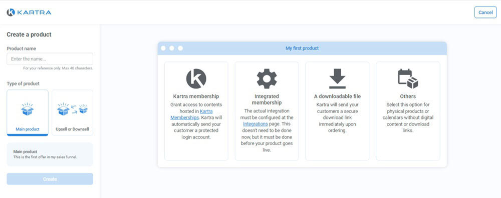 Create a product on Kartra