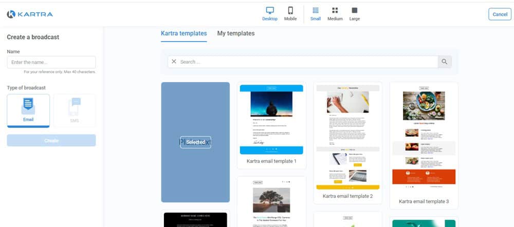 Create an email broadcast in Kartra