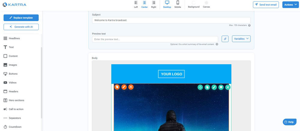 Edit Kartra email template
