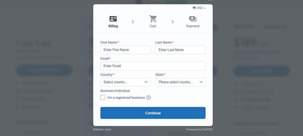 Kartra Billing Page